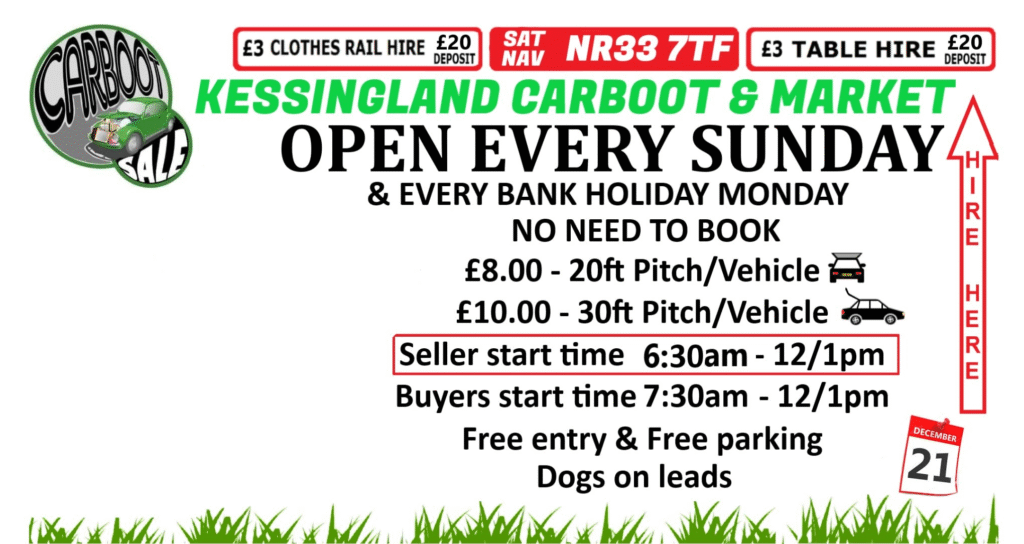 Kessingland Carboot Sale - Every Sunday subject to weather